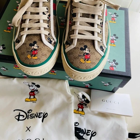 GUCCI Disney Mickey Mouse Tennis 1977 GG Canvas Sneakers Shoes SIZE 38 - Picture 11 of 16